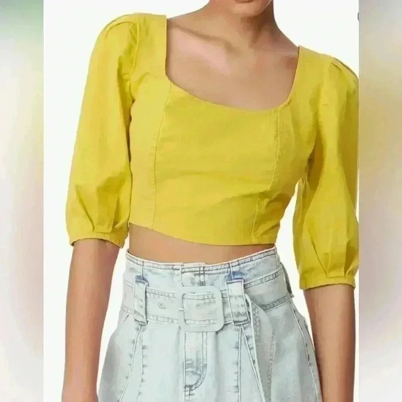 NWT PUFF SLEEVE DENIM CROP TOP - Picture 3 of 5